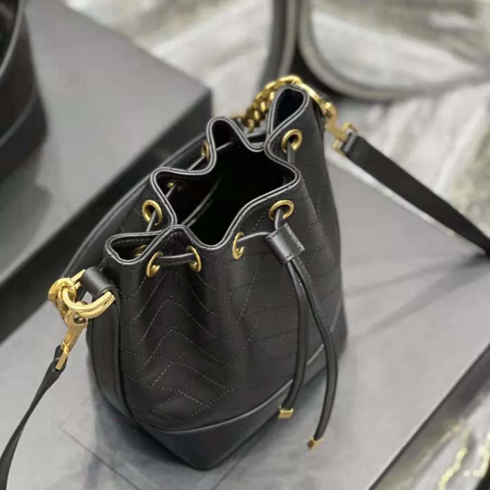 Saint Laurent YSL Emmanuelle Small Bucket Bag in Quilted Lambskin for Women in Black