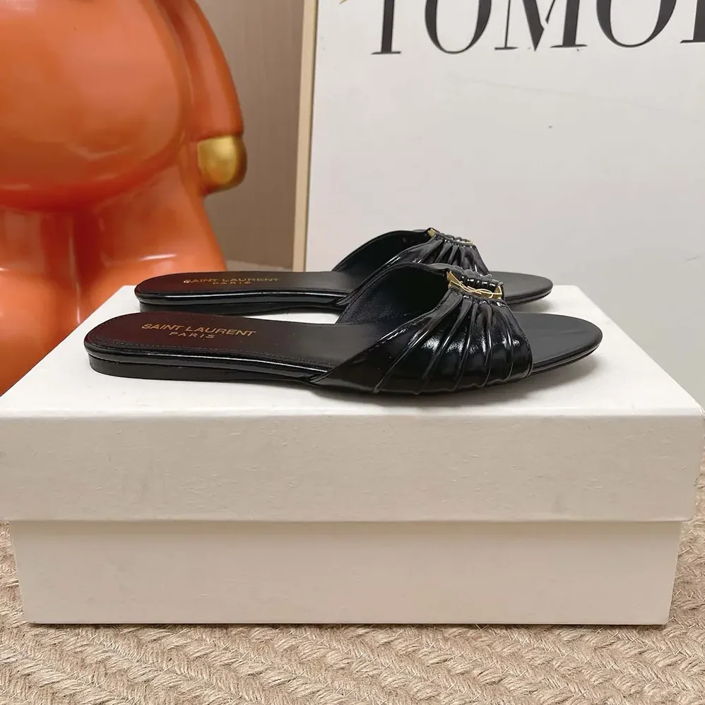 Saint Laurent YSL Babylone Slides In Smooth Leather Black for Women