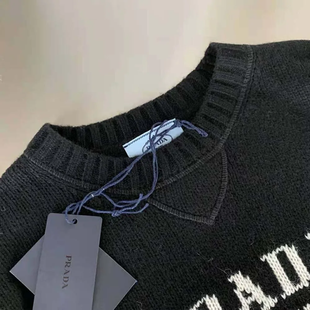 Prada Cashmere and Wool Prada Logo Crew-Neck Sweater for Women in Black Prada Cashmere and Wool Prada Logo Crew-Neck Sweater for Women in Black