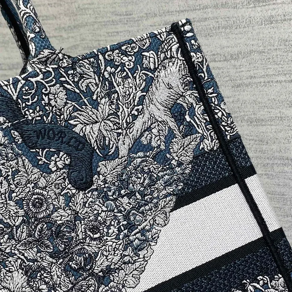 Dior Medium Dior Book Tote Blue Embroidery with White Dior Around the World Motif for Women Dior Medium Dior Book Tote Blue Embroidery with White Dior Around the World Motif for Women