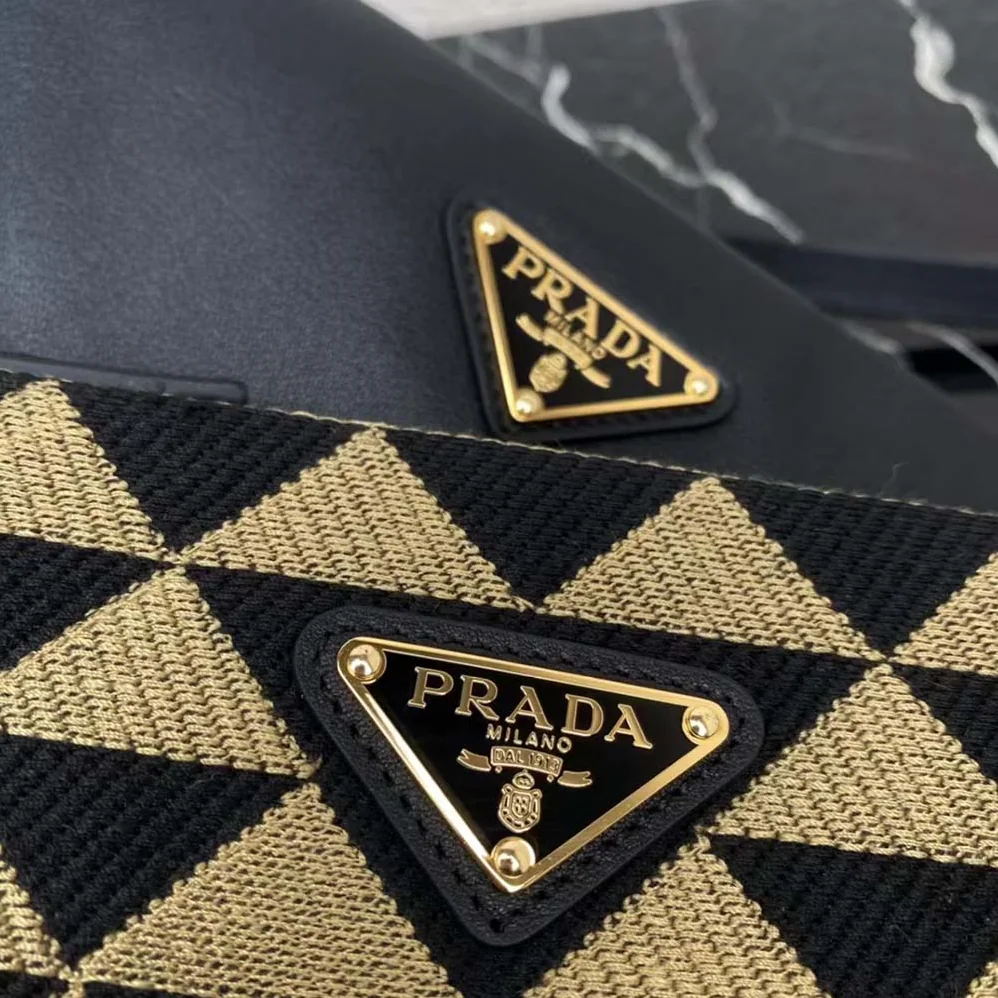 Prada Symbole Leather and Fabric Mini Bag Black for Women in Beige