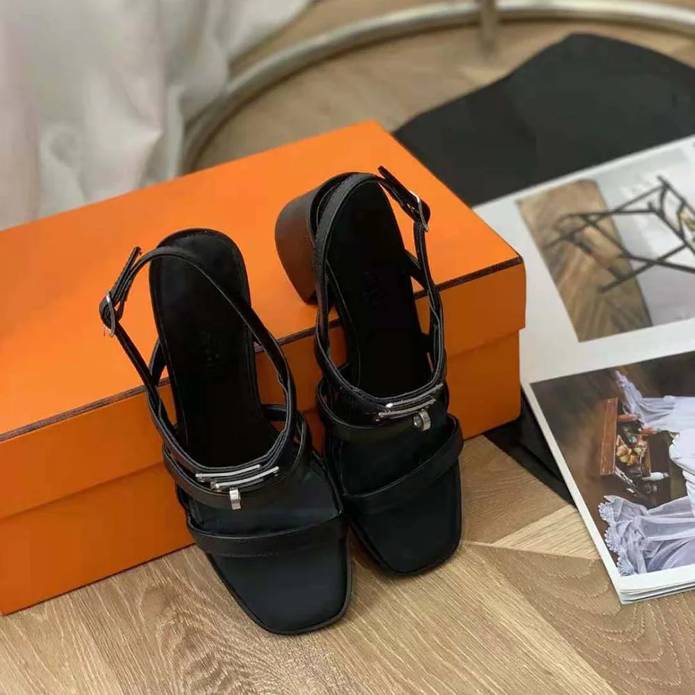 Hermes Eve 60 Sandal in Calfskin Leather for Women in Black Hermes Eve 60 Sandal in Calfskin Leather for Women in Black