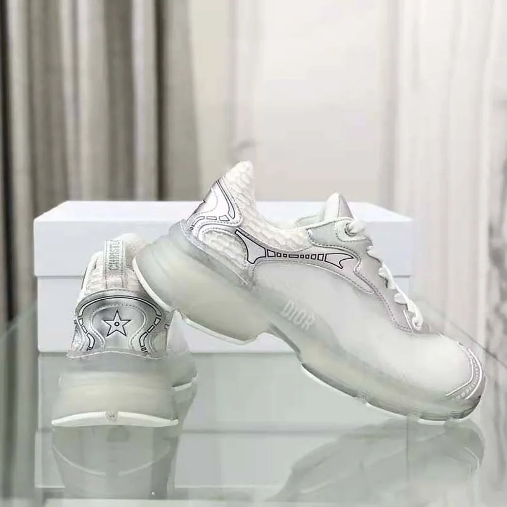 Dior Vibe Sneaker White Mesh and Silver for Women in Tone Leather Dior Vibe Sneaker White Mesh and Silver for Women in Tone Leather