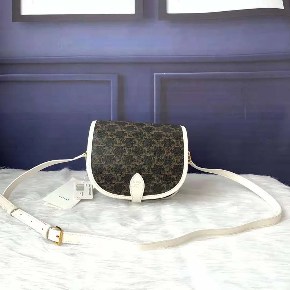 Celine Medium Folco Bag in Triomphe Canvas for Women in White