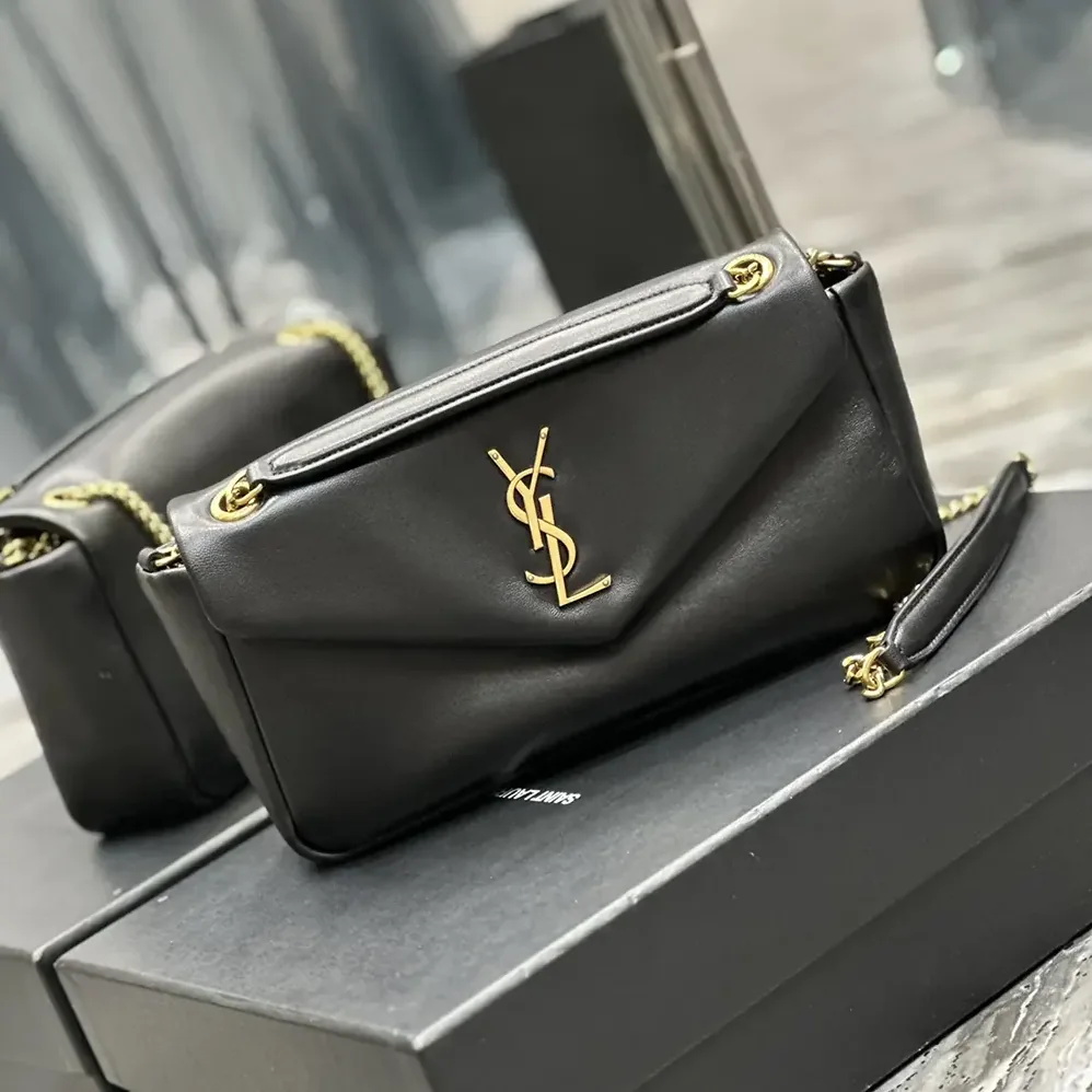 Saint Laurent YSL Calypso in Plunged Lambskin for Women in Black Saint Laurent YSL Calypso in Plunged Lambskin for Women in Black