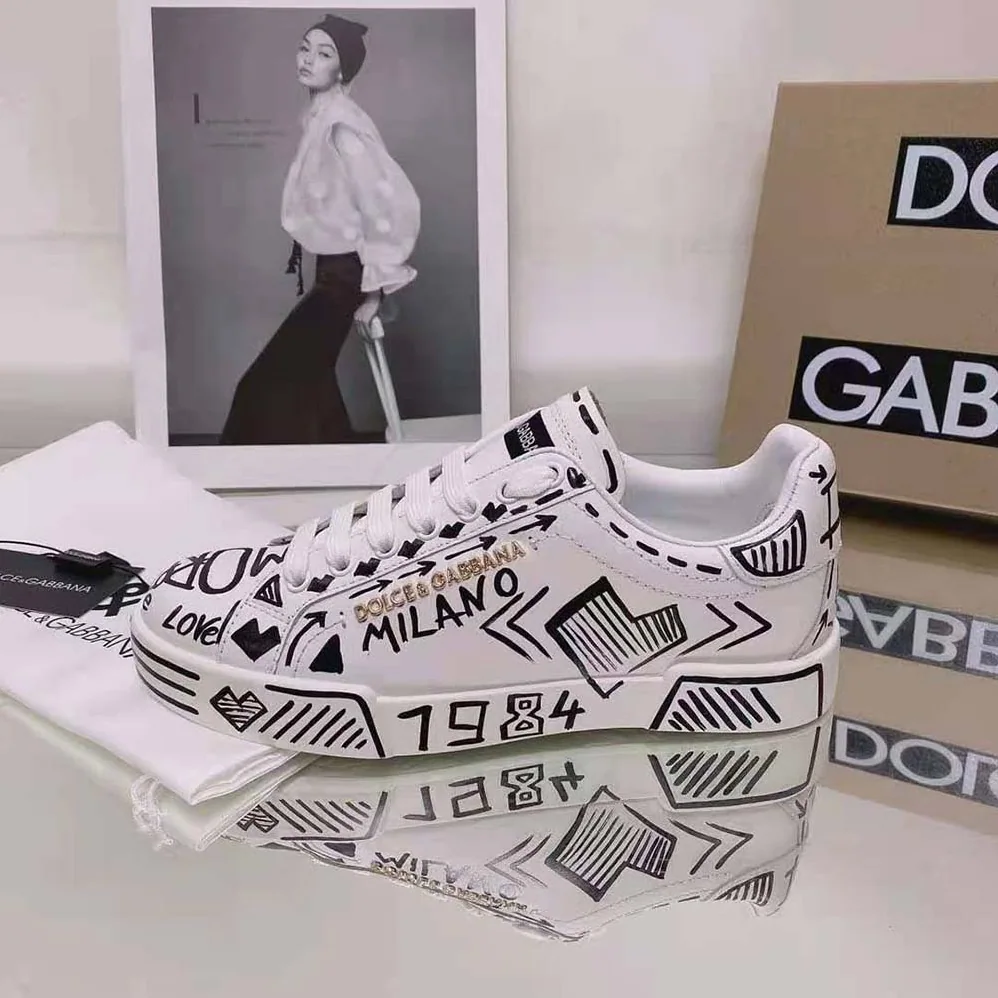 Dolce Gabbana D&G Hand for Unisex in Painted Calfskin Portofino Sneakers Dolce Gabbana D&G Hand for Unisex in Painted Calfskin Portofino Sneakers