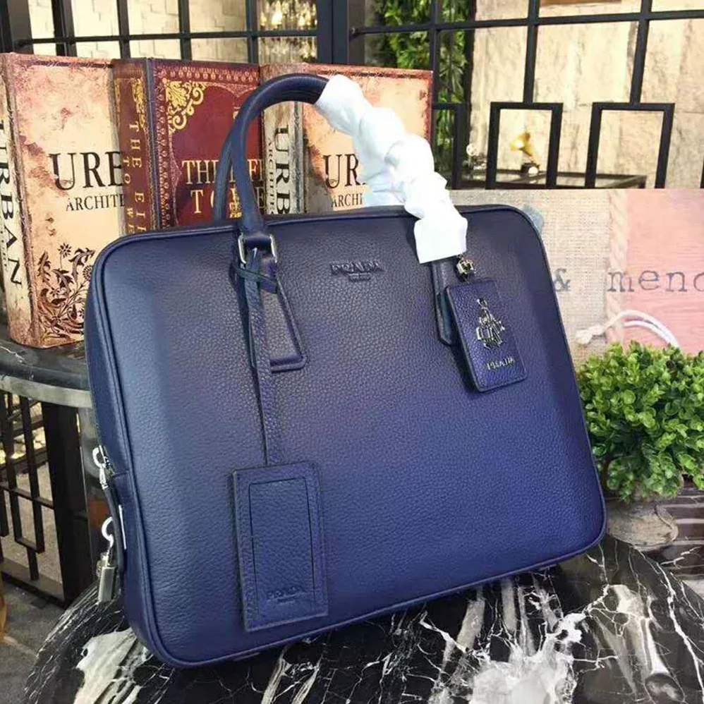 Prada Saffiano Leather Briefcase Bag for Men in Navy