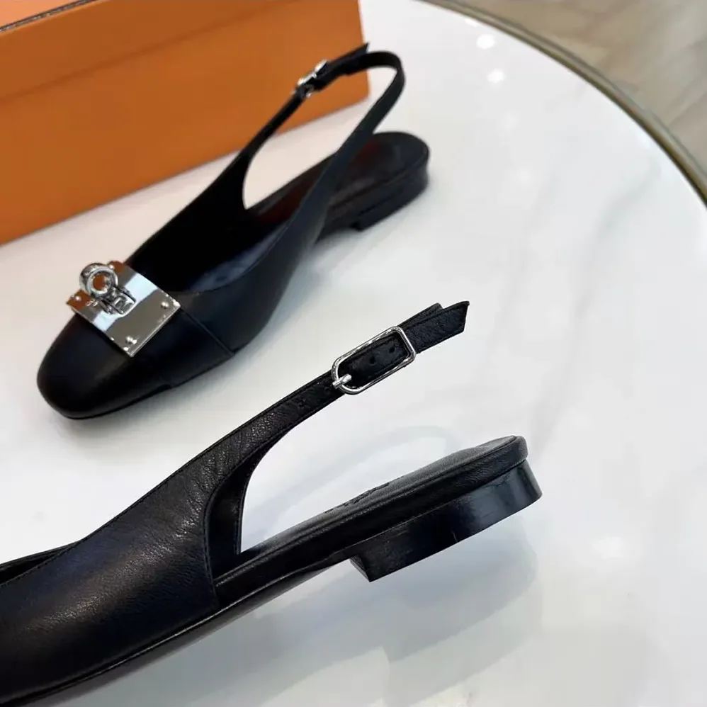 Hermes Gold Innocente Slingback with Kelly Buckle for Women in Black Hermes Gold Innocente Slingback with Kelly Buckle for Women in Black