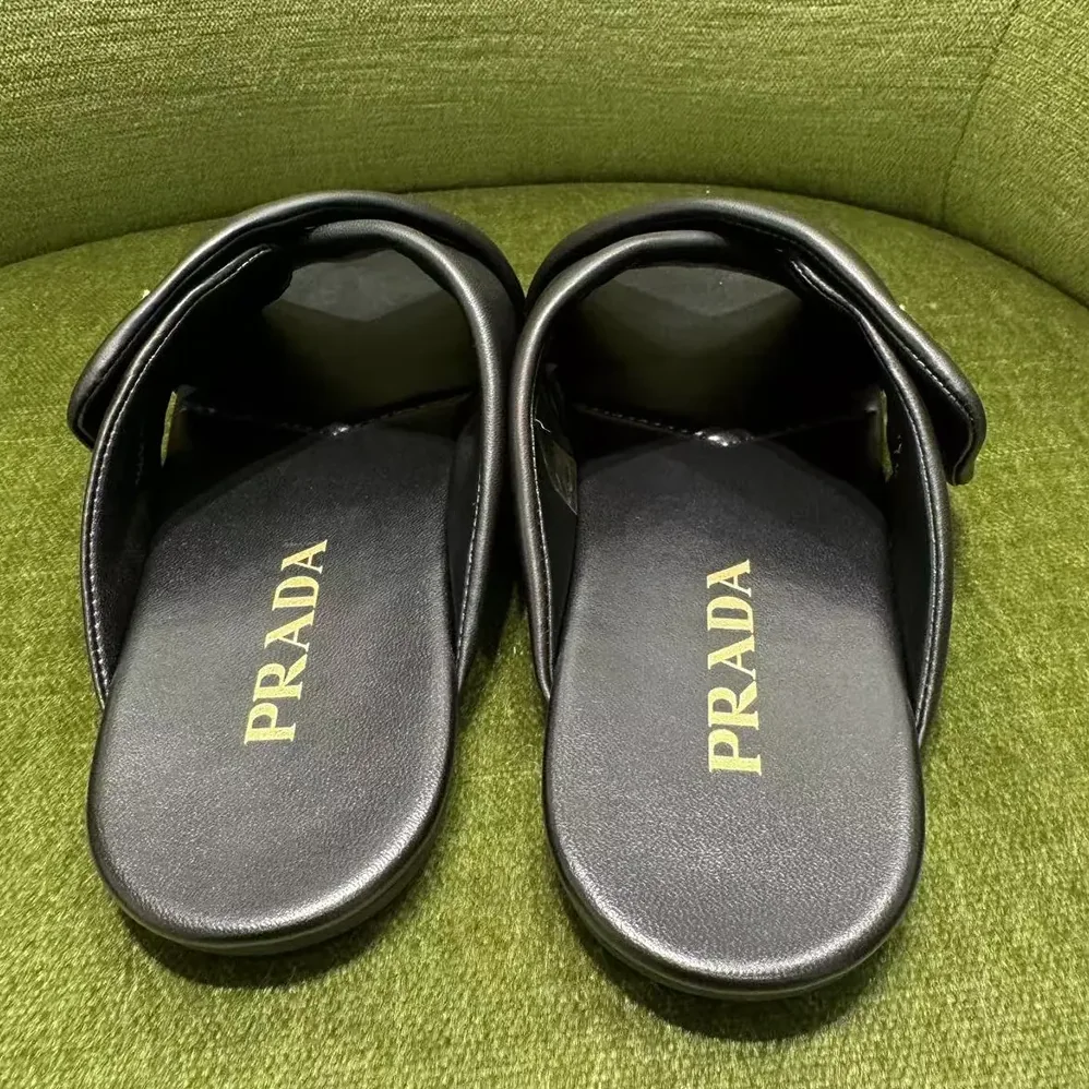 Prada Nappa Leather Slides for Women in Black