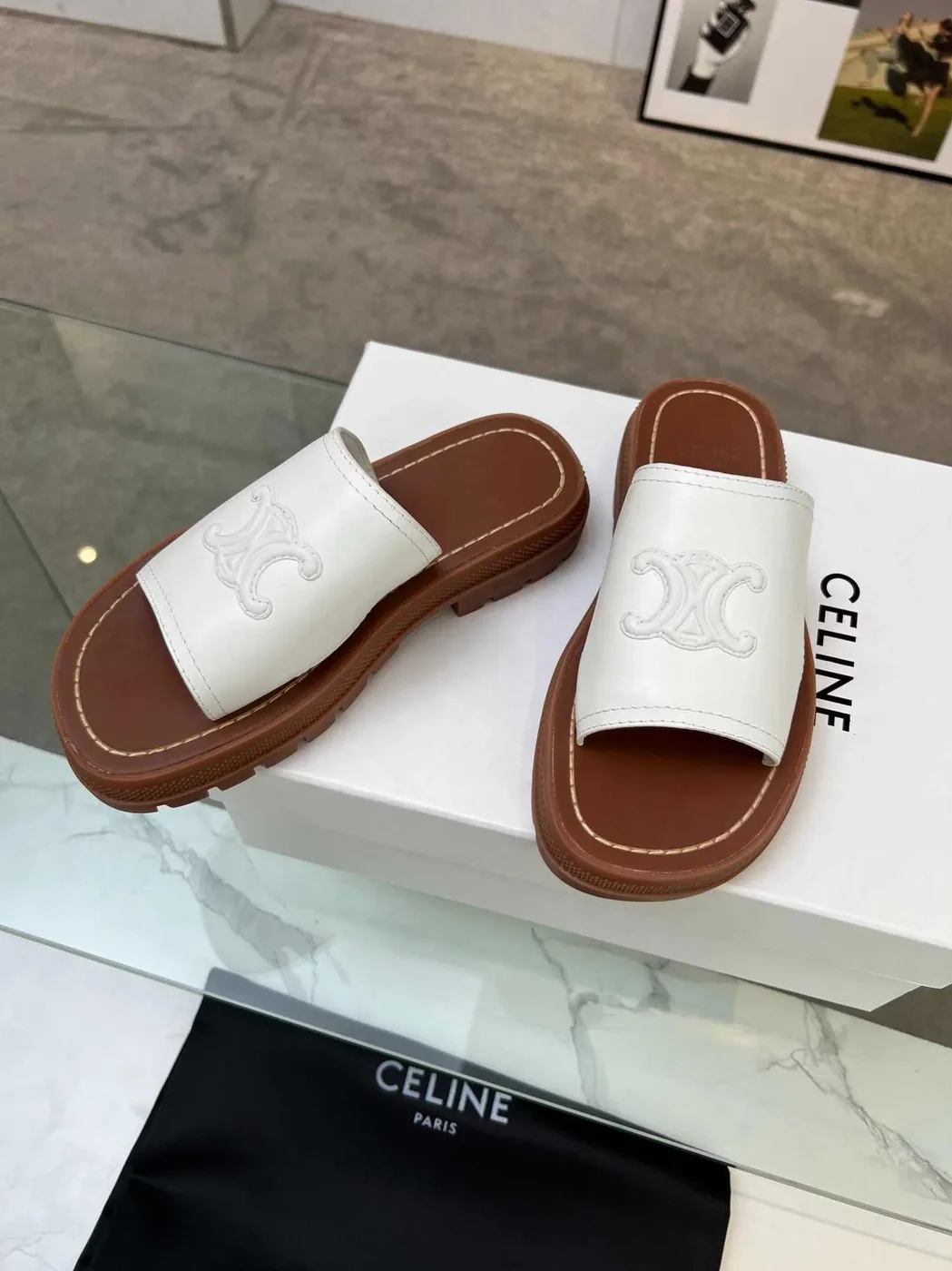 Celine Clea Triomphe Slide White
