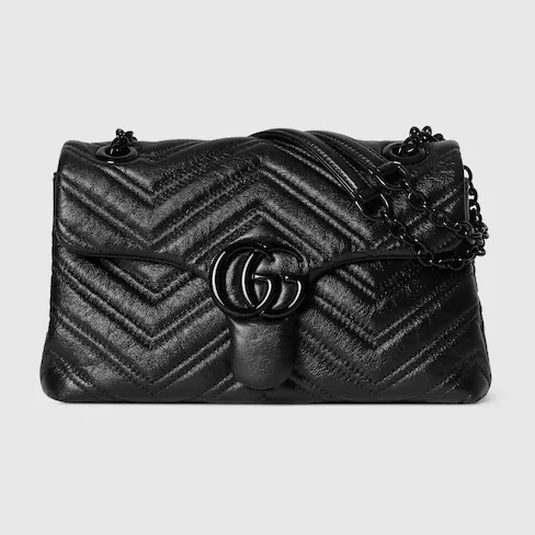 Gucci Marmont Small Shoulder Bag in Black Matelasse Black Hardware