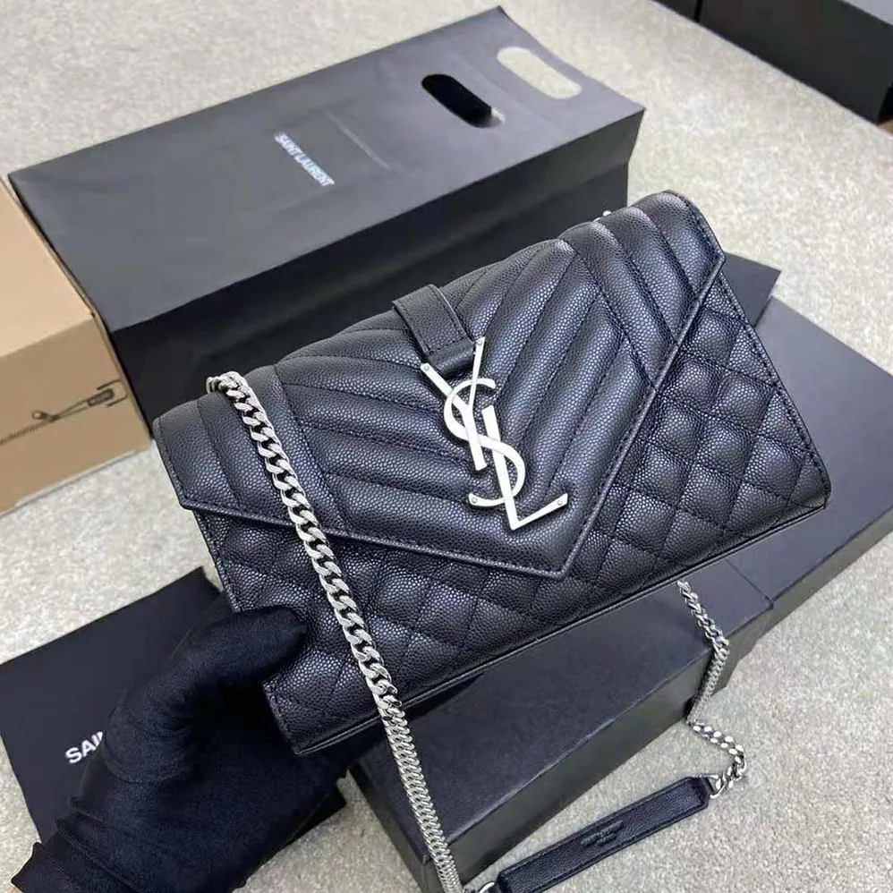 Saint Laurent YSL Envelope Small Bag in Mix Matelasse Grain DE Poudre Embossed Leather for Women