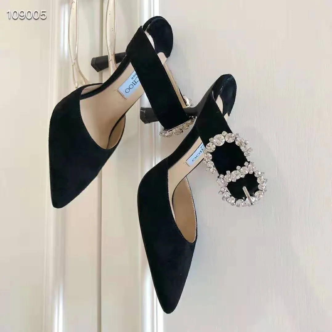 Jimmy Choo SMOKEY 100 Suede Pump with Jewelled Buckle for Women in Black Jimmy Choo SMOKEY 100 Suede Pump with Jewelled Buckle for Women in Black