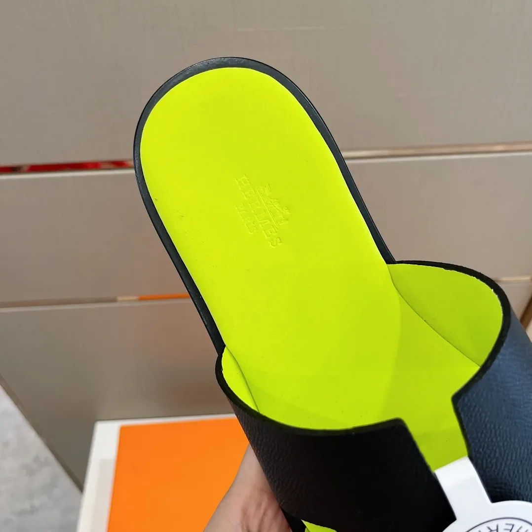 Hermes Izmir Sandals Black in Fluorescent Yellow