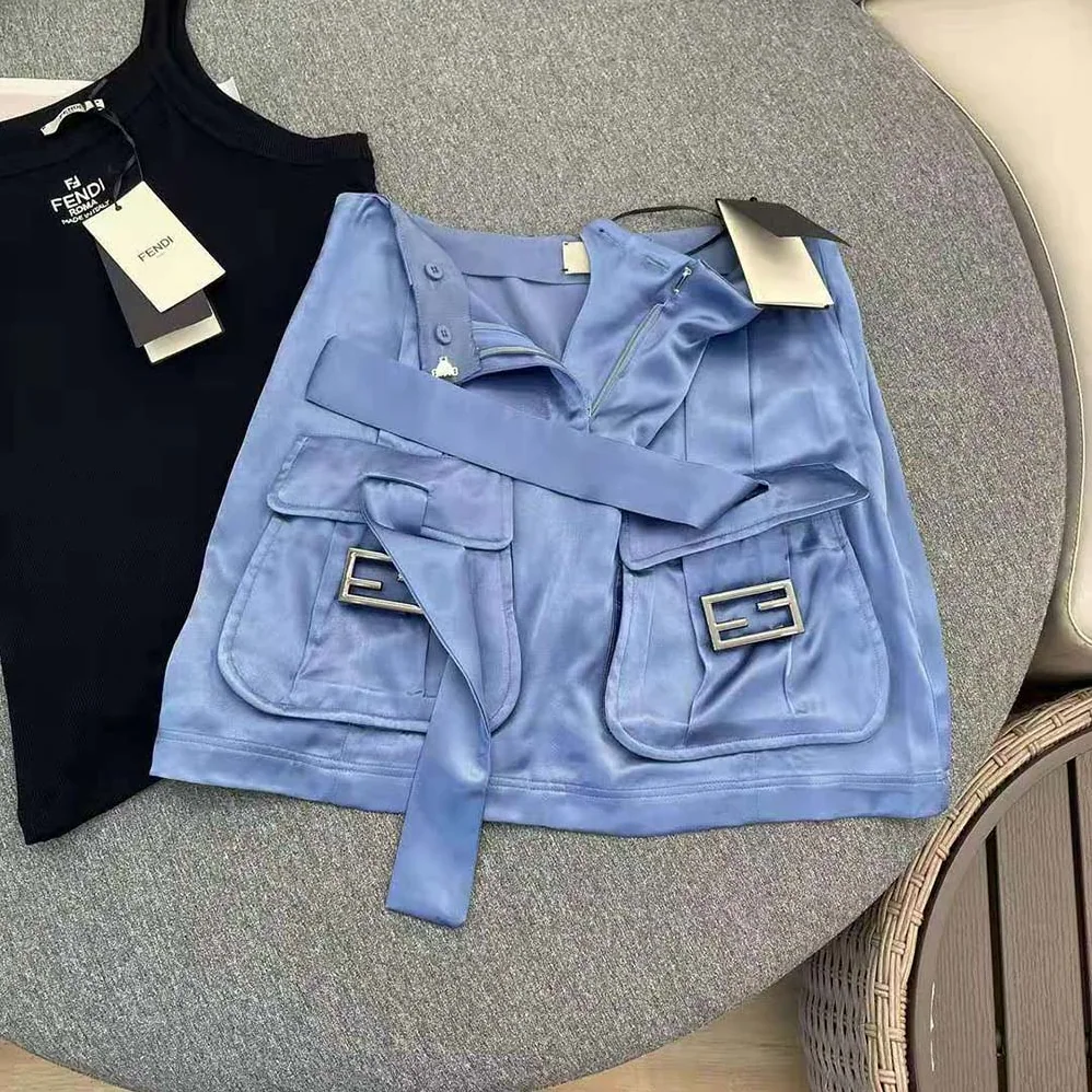 Fendi Blue Satin Skirt with Medium for Women in Low Waistline Fendi Blue Satin Skirt with Medium for Women in Low Waistline