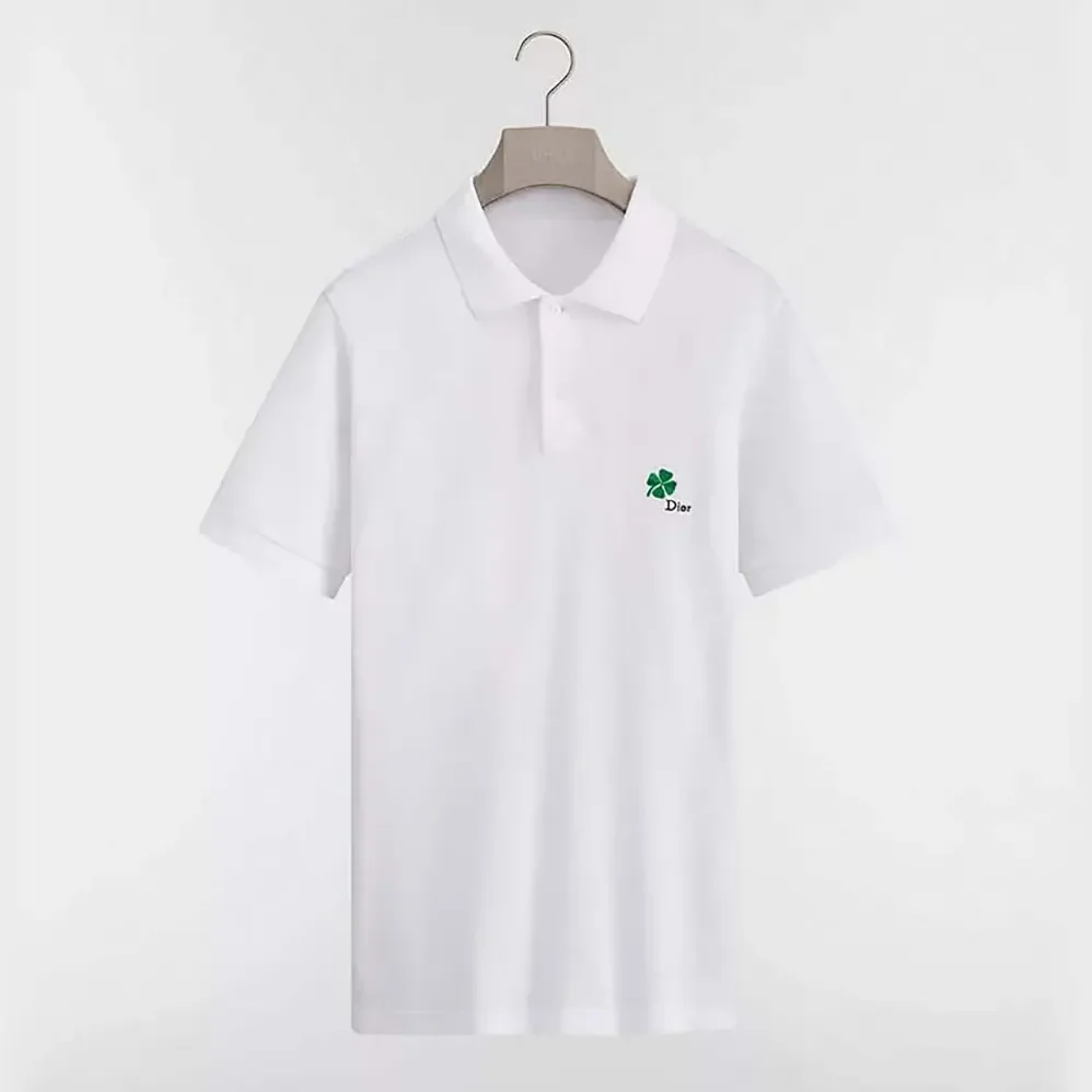 Dior Polo Shirt with Dior Clover Embroidery White Cotton Piqué for Men Dior Polo Shirt with Dior Clover Embroidery White Cotton Piqué for Men