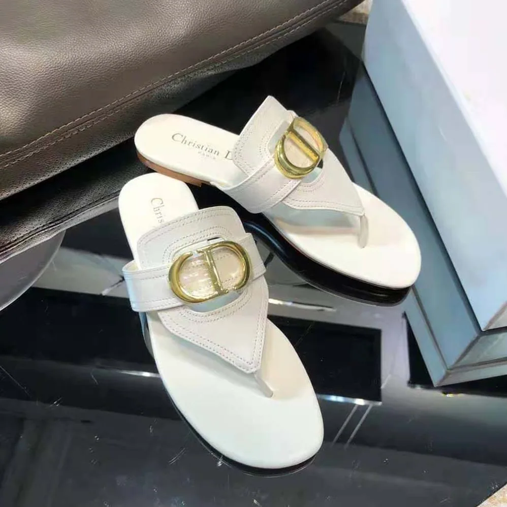 Dior 30 Montaigne Flat Thong Sandal White Calfskin for Women