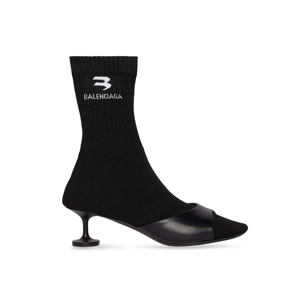 Balenciaga Sock 50mm Bootie in Black Smooth Calfskin and Black Recycled Knit for Women Balenciaga Sock 50mm Bootie in Black Smooth Calfskin and Black Recycled Knit for Women