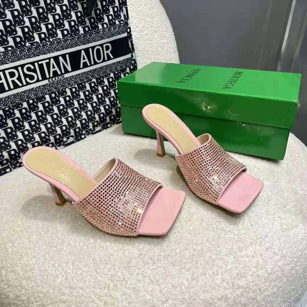 Bottega Veneta Stretch Strass-Embellished Silk Mules for Women in Pink