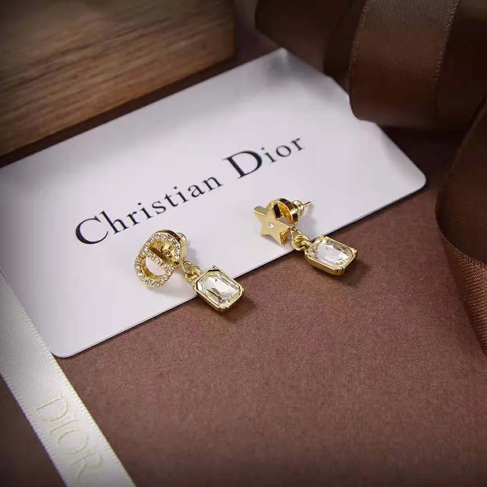 Dior Petit CD Earrings Gold-Finish Metal and White Crystals for Women