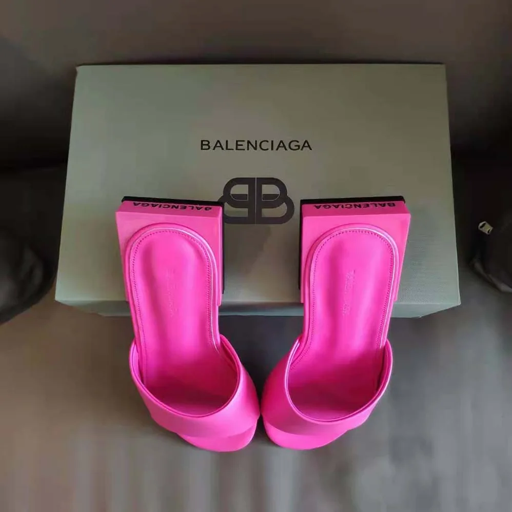 Balenciaga Box Mule in Pink Shiny Smooth Sheepskin for Women