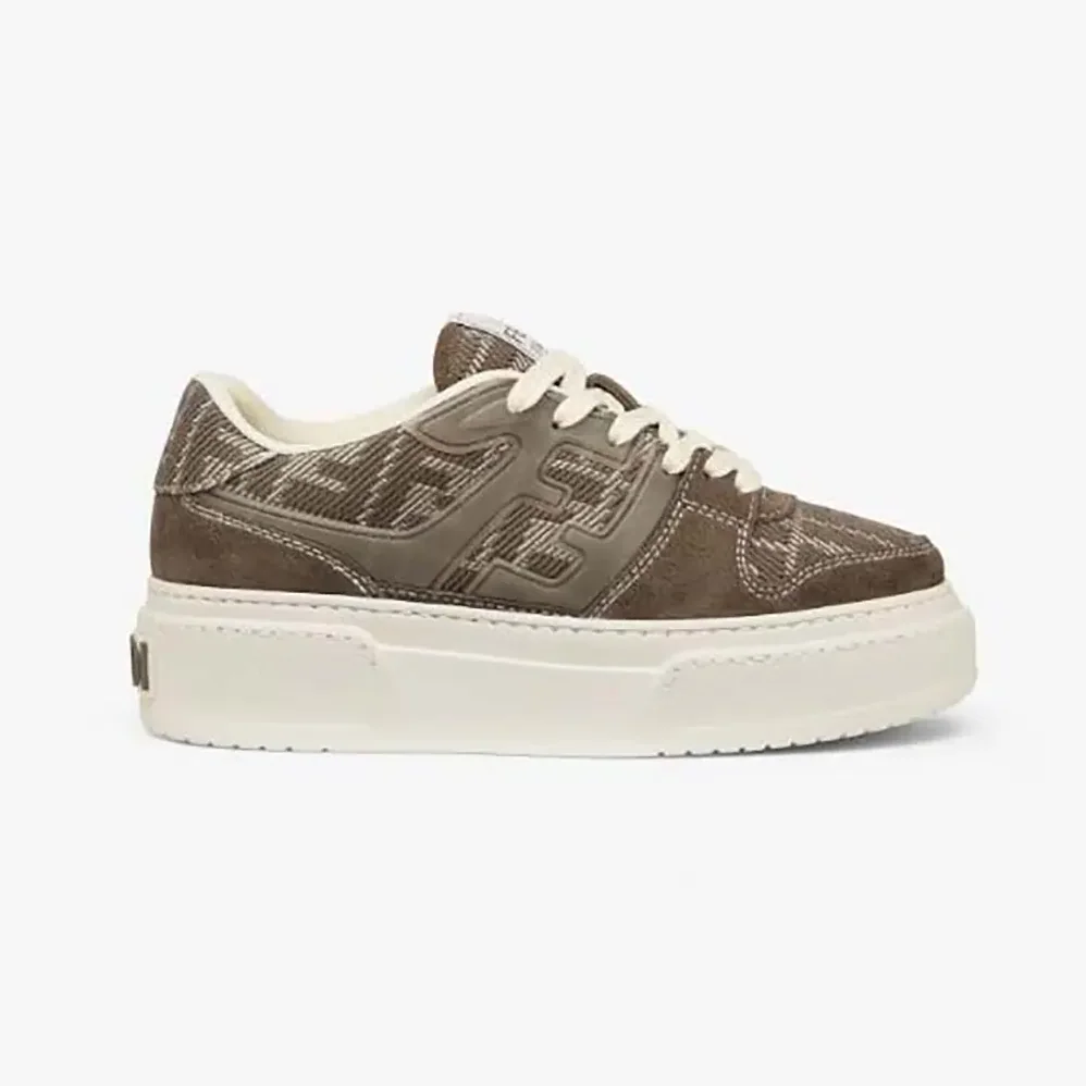 Fendi Match Brown Denim-effect FF Jacquard and Suede Platform Low Tops for Women Fendi Match Brown Denim-effect FF Jacquard and Suede Platform Low Tops for Women