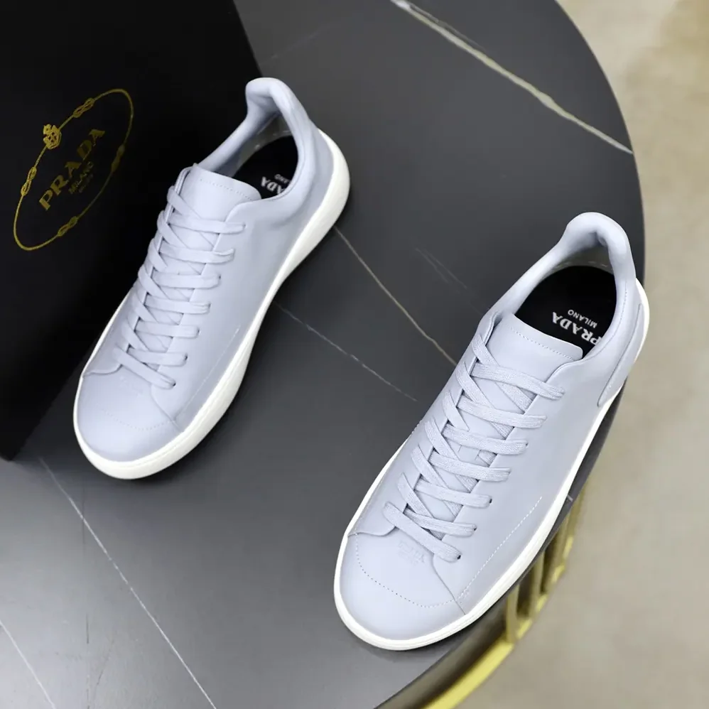 Prada Court Leather Sneakers for Unisex in Pearl Gray Prada Court Leather Sneakers for Unisex in Pearl Gray