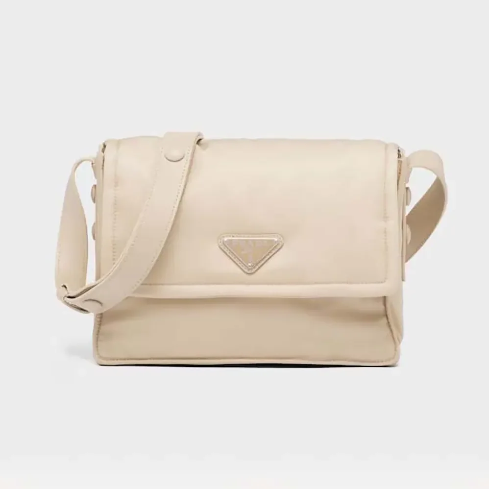Prada Small Padded Re-Nylon Shoulder Bag for Women in Beige