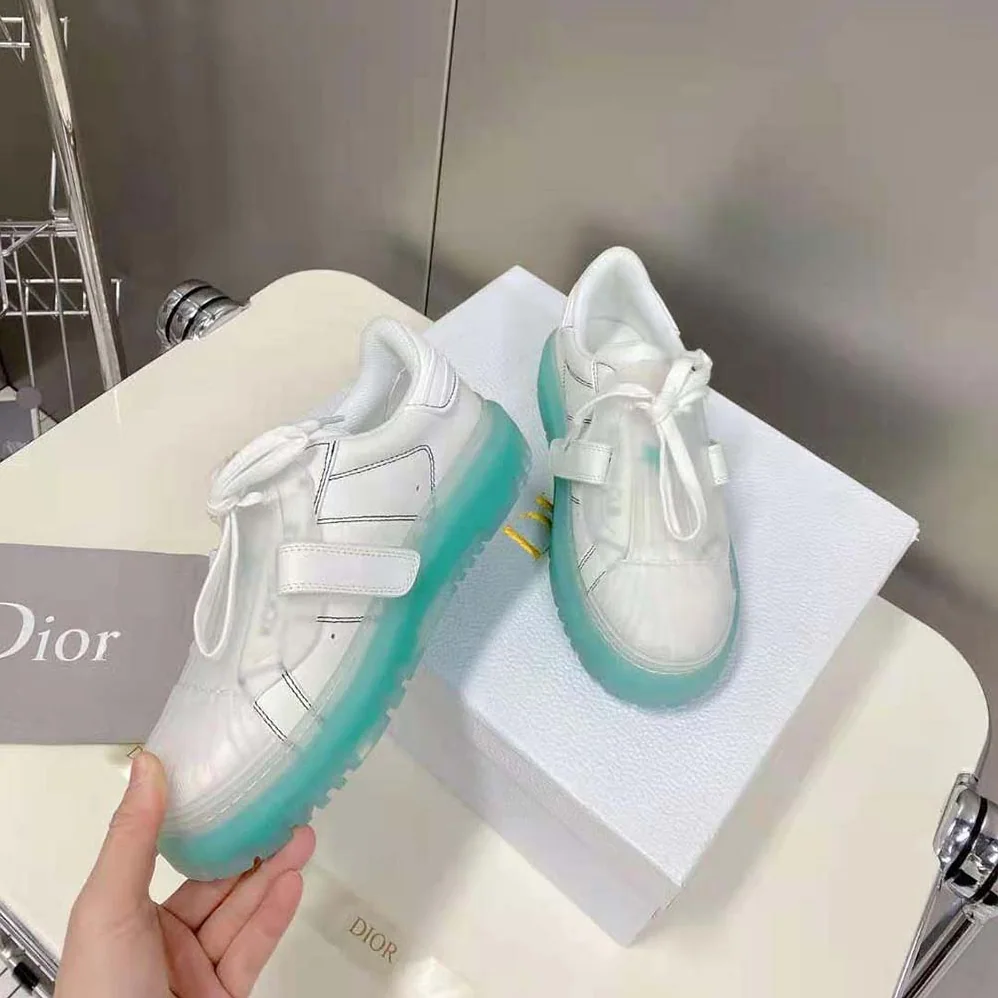Dior Dior-Id Sneaker White Calfskin and Cypress Green Transparent Rubber for Women Dior Dior-Id Sneaker White Calfskin and Cypress Green Transparent Rubber for Women