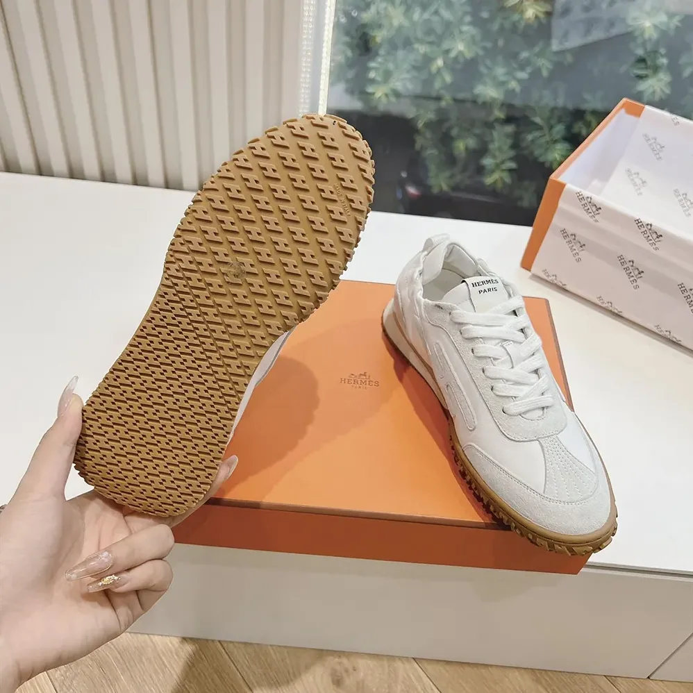 Hermes Jet Sneaker in Technical Canvas and Suede Goatskin for Unisex in White Hermes Jet Sneaker in Technical Canvas and Suede Goatskin for Unisex in White