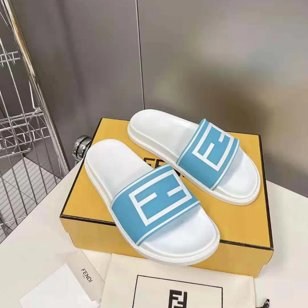 Fendi Baguette Slides Light Blue Rubber Slides for Men Fendi Baguette Slides Light Blue Rubber Slides for Men