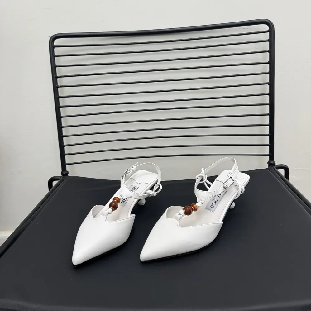Jimmy Choo Lauri 50 Latte Mix Nappa Leather Slingbacks with Beads for Women in White Jimmy Choo Lauri 50 Latte Mix Nappa Leather Slingbacks with Beads for Women in White