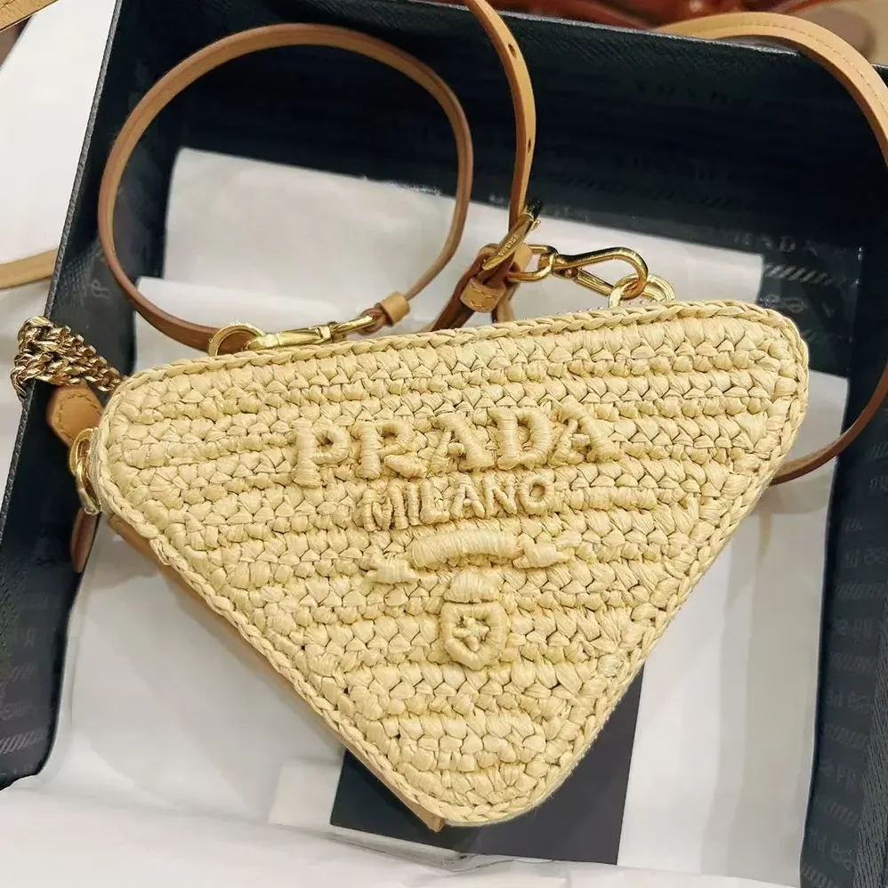 Prada Crochet Eather Mini Pouch Bag for Women in Natural