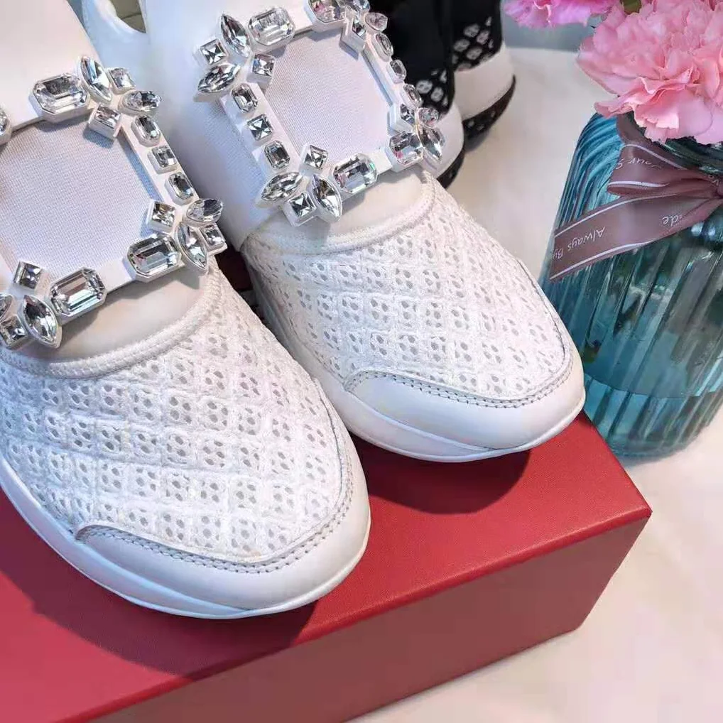 Roger Vivier Viv' Run Strass Buckle Sneakers for Women in White Roger Vivier Viv' Run Strass Buckle Sneakers for Women in White