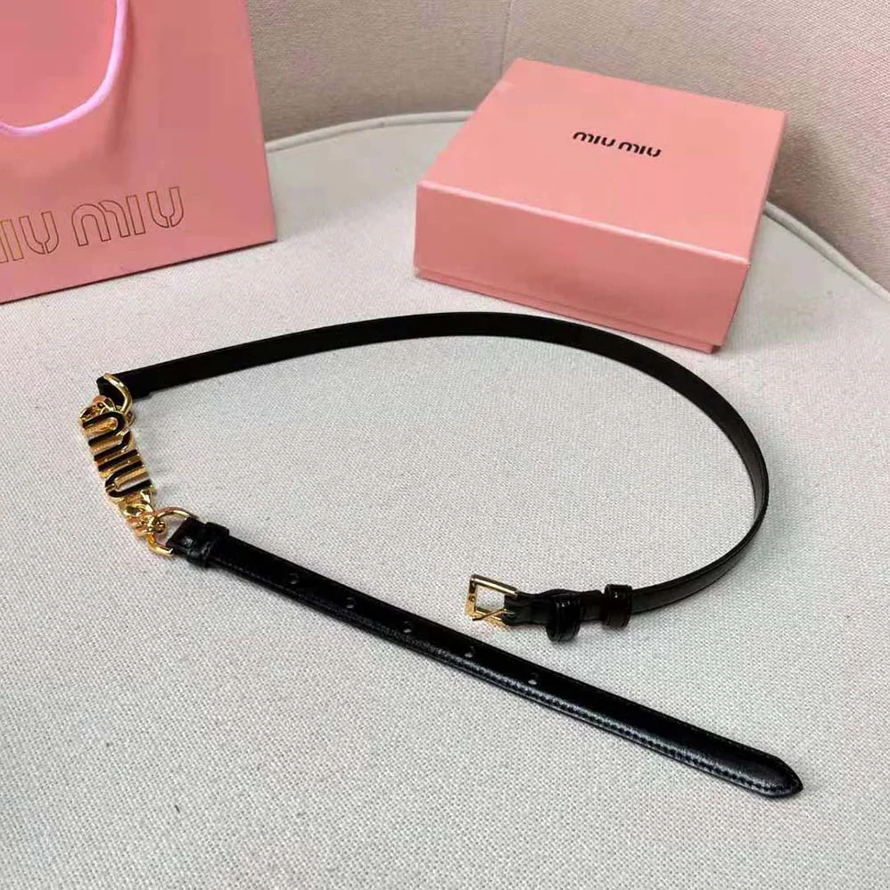 Miu Miu Brushed Leather Belt with Logo for Women in Black
