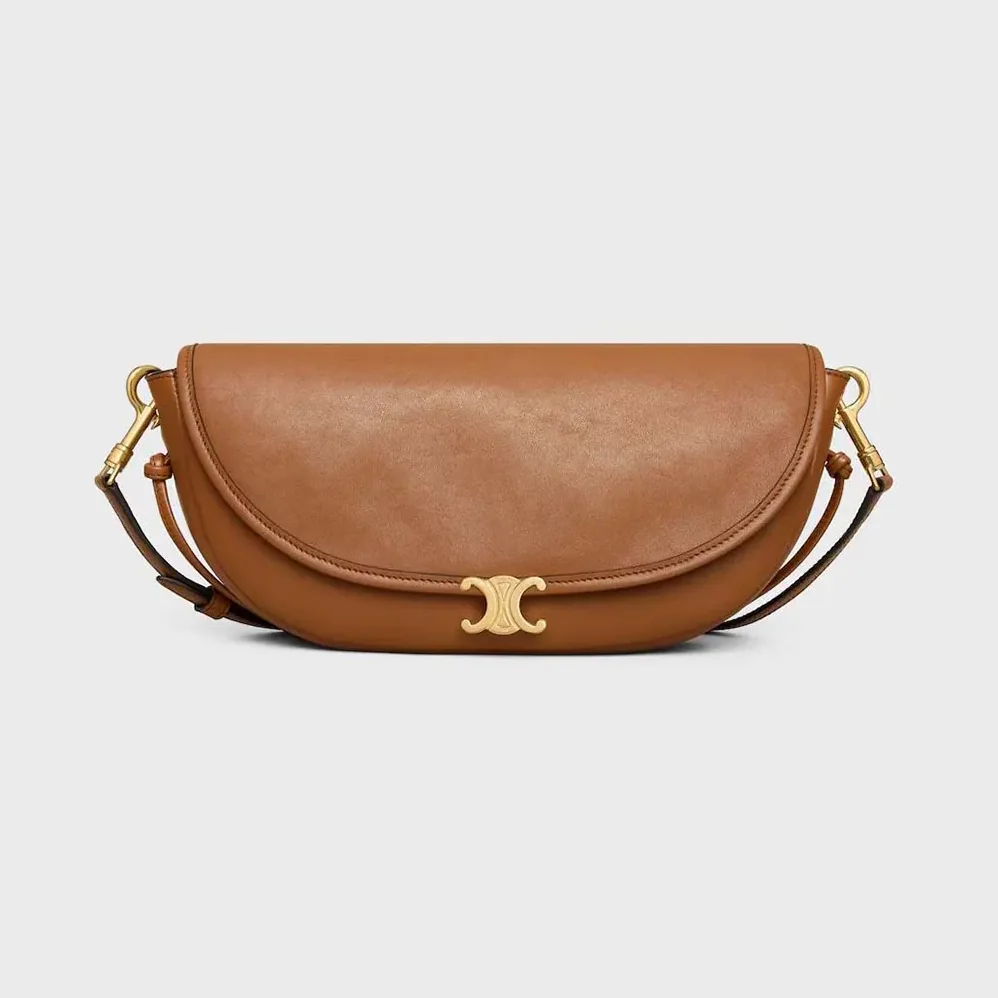 Celine Little Halfmoon Soft Triomphe in Supple Shiny Lambskin for Women in Brown Celine Little Halfmoon Soft Triomphe in Supple Shiny Lambskin for Women in Brown
