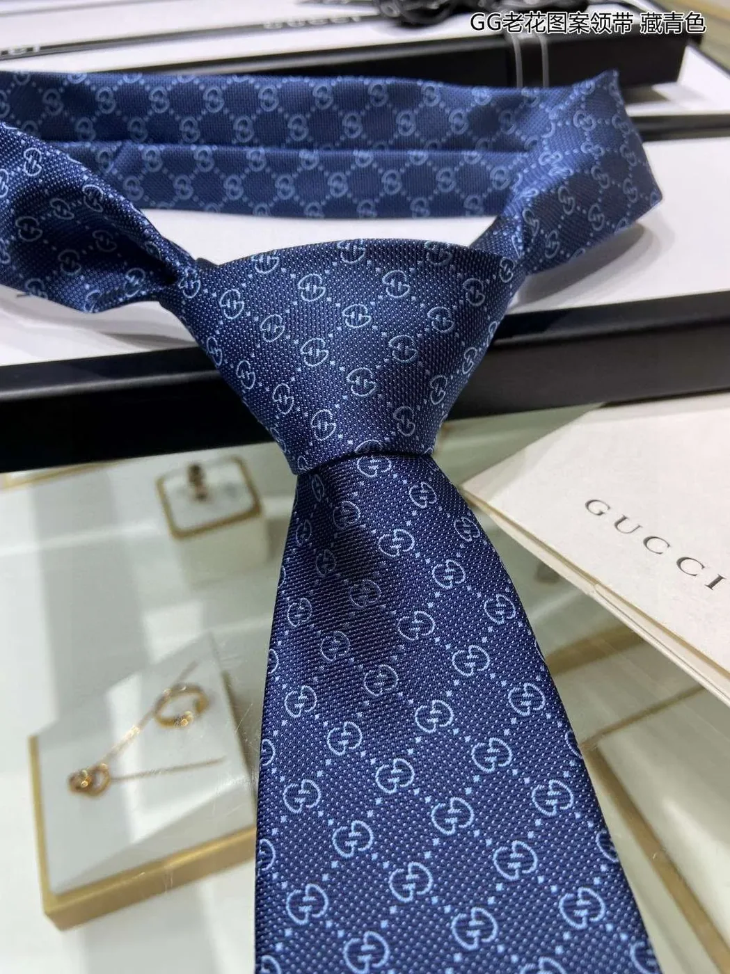 Gucci Pattern Silk Tie Navy Blue Gucci Pattern Silk Tie Navy Blue