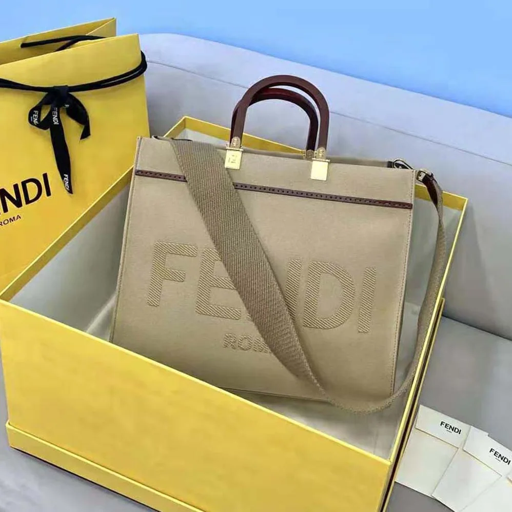 Fendi Fendi Sunshine Medium Beige Canvas Bag for Women