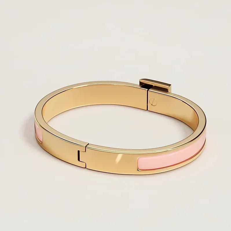 Hermes Mini Clic Medor Bracelet Rose Candeur Gold Hardware 1ZGM