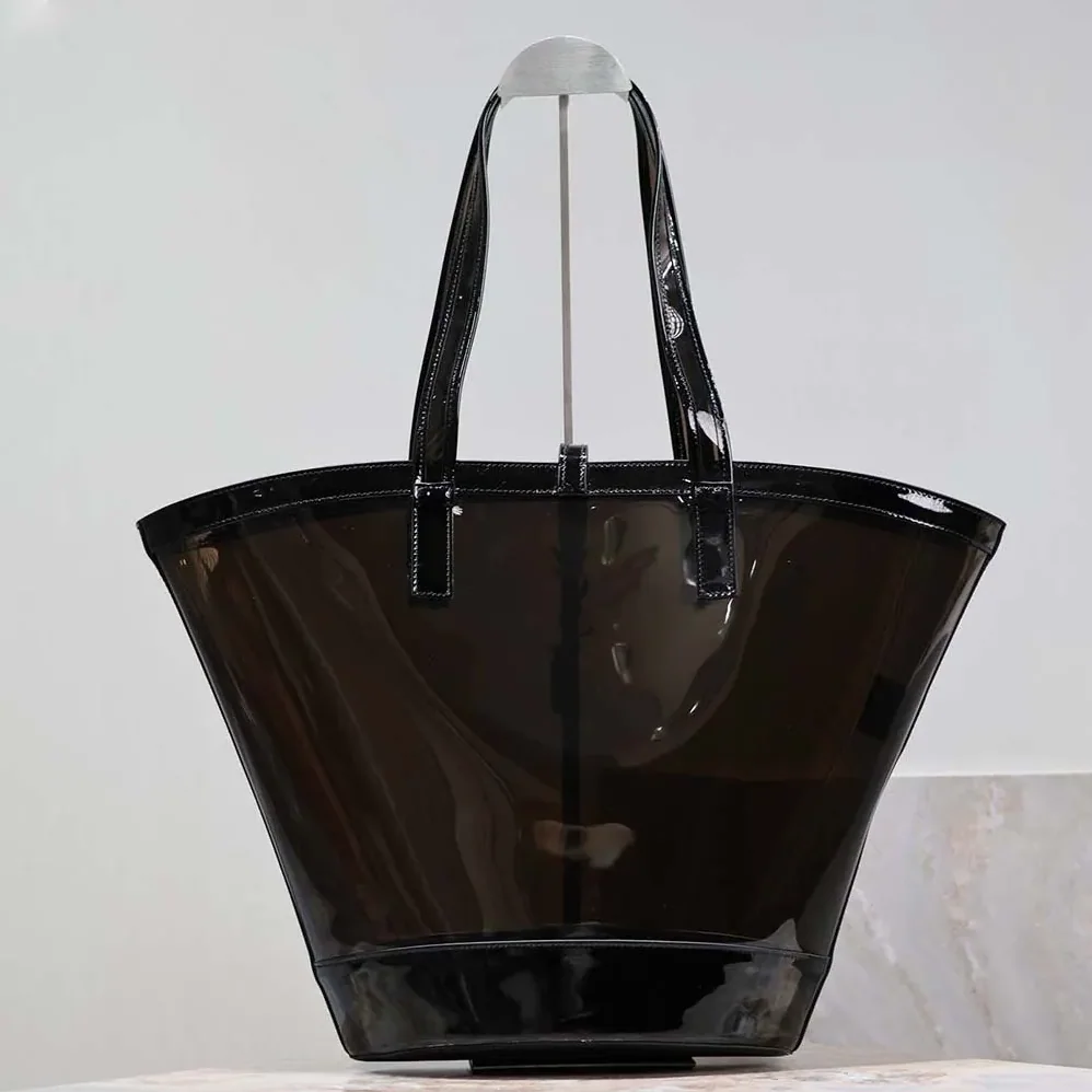 Saint Laurent YSL Panier Medium in Vinyl and Shiny Leather for Women in Black