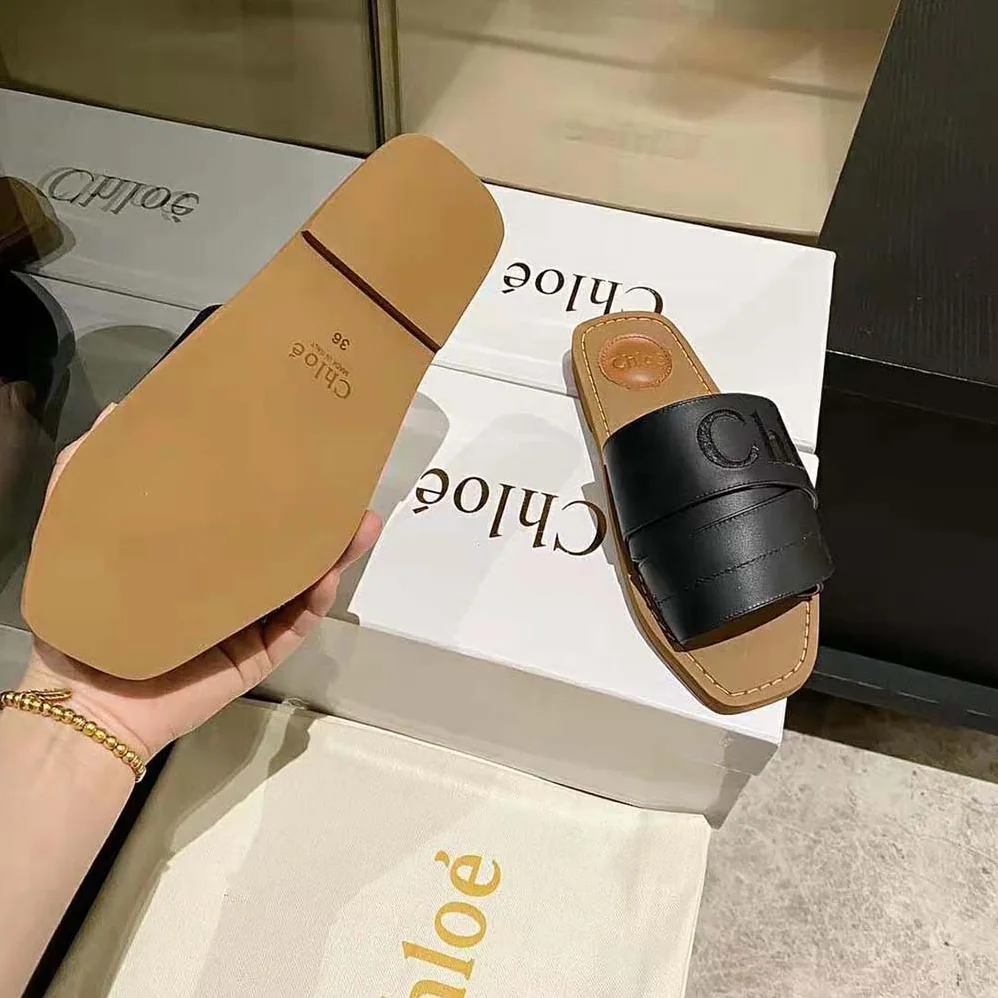 Chloe Woody Flat Mule for Women in Black