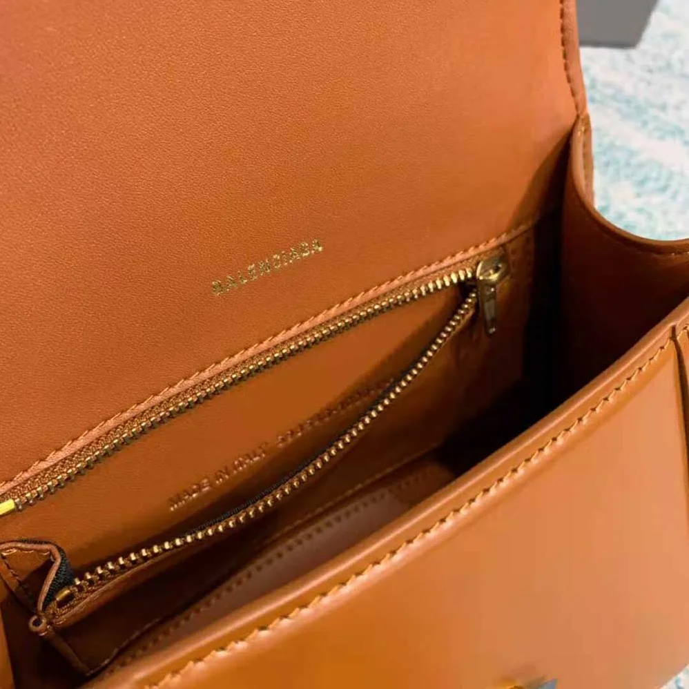 Balenciaga Hourglass Small Top Handle Bag in Shiny Box Calfskin for Women in Brown