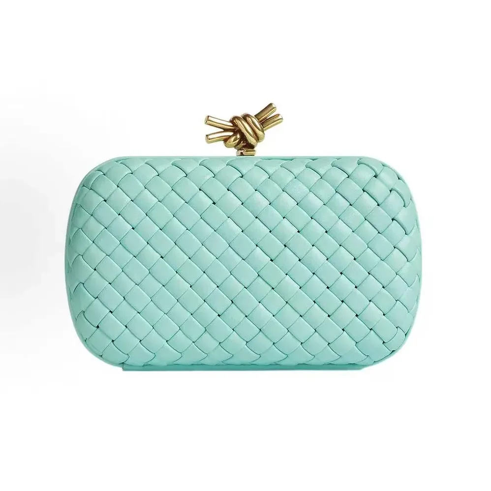 Bottega Veneta Knot Minaudière Clutch in Calfskin Leather for Women in Light Blue Bottega Veneta Knot Minaudière Clutch in Calfskin Leather for Women in Light Blue