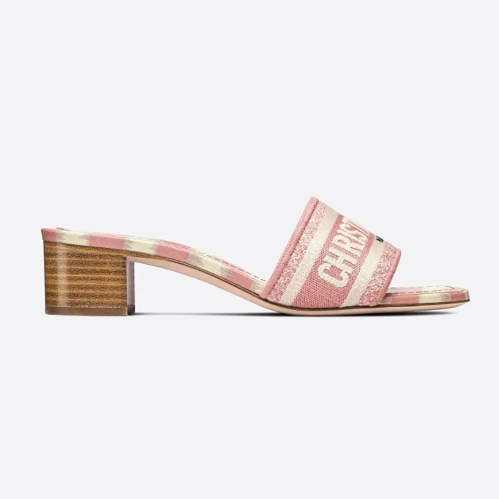 Dior Dway Heeled Slide Dark Nude D for Women in Stripes Embroidered Cotton
