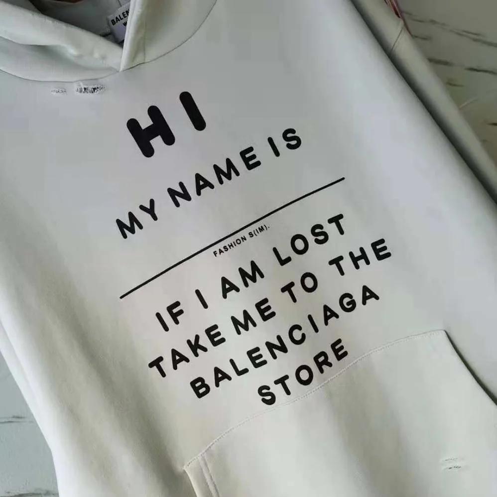 Balenciaga Hi My Name Is Boxy Hoodie in White and Black Medium Fleece for Women Balenciaga Hi My Name Is Boxy Hoodie in White and Black Medium Fleece for Women