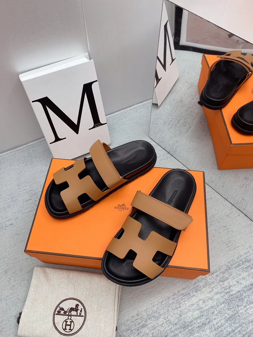 Hermes Chypre Sandals Brown in Blue Hermes Chypre Sandals Brown in Blue