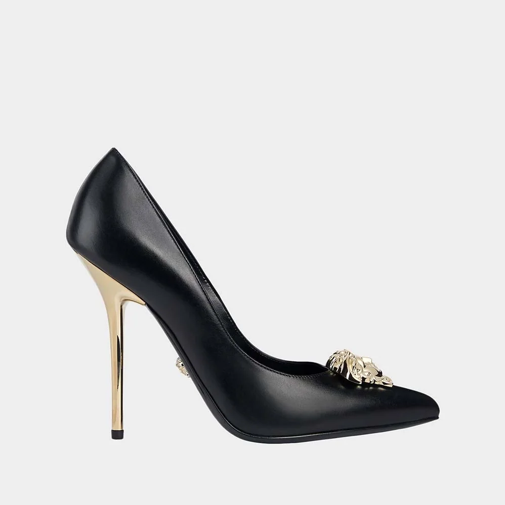 Versace Palazzo Pumps Leather Shoes for Women in Black Versace Palazzo Pumps Leather Shoes for Women in Black