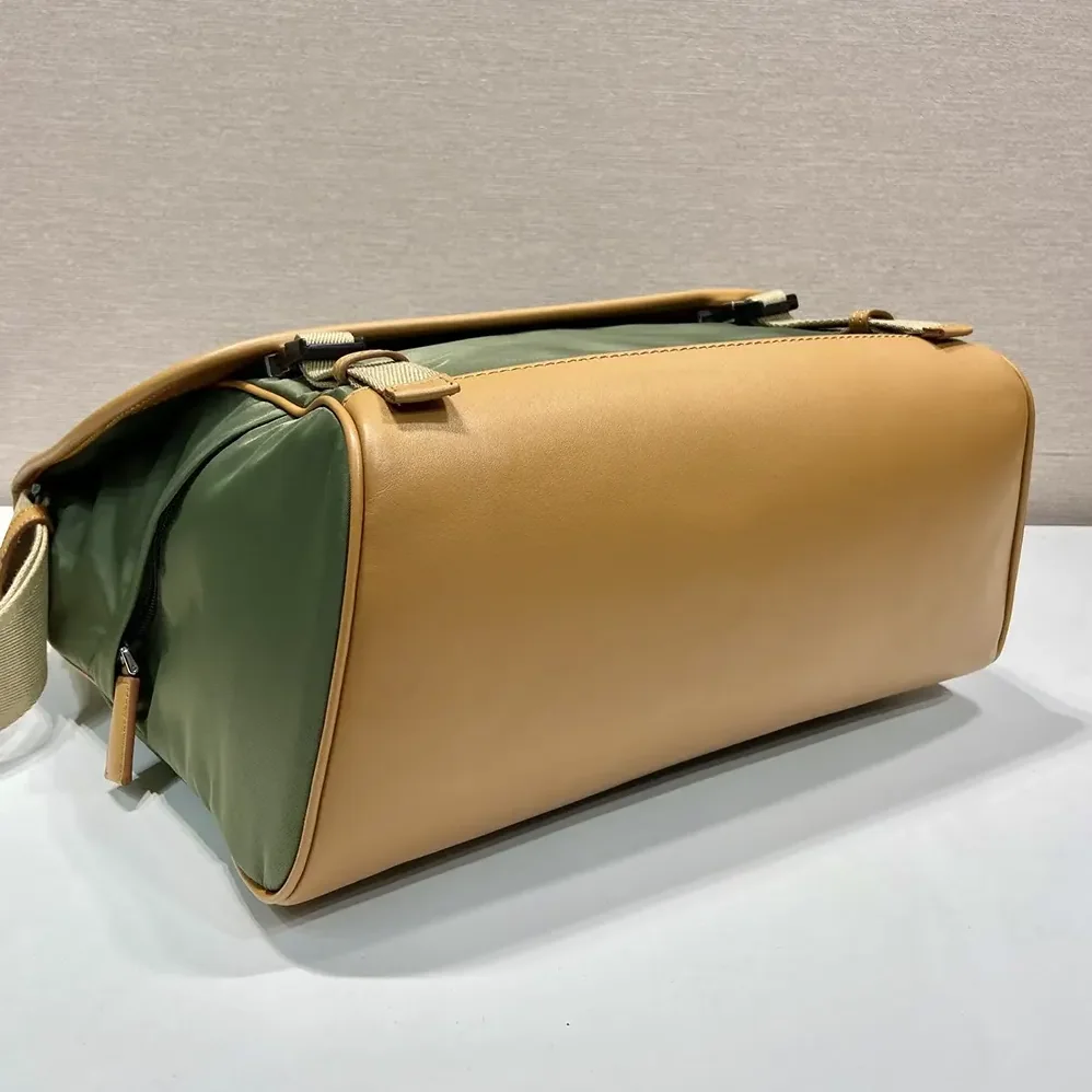 Prada Re-Nylon and Leather Shoulder Bag for Men in Dark Green
