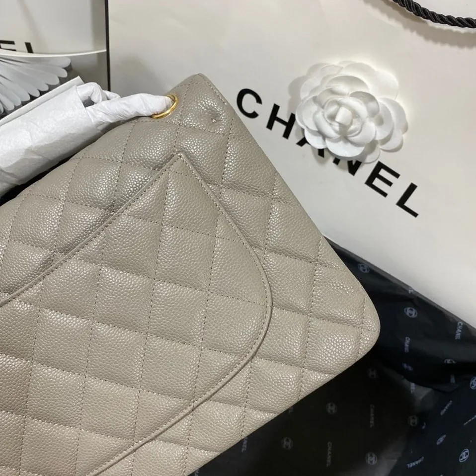 Chanel Classic Flap Bag Large Crossbody in Grey Gold Hardware