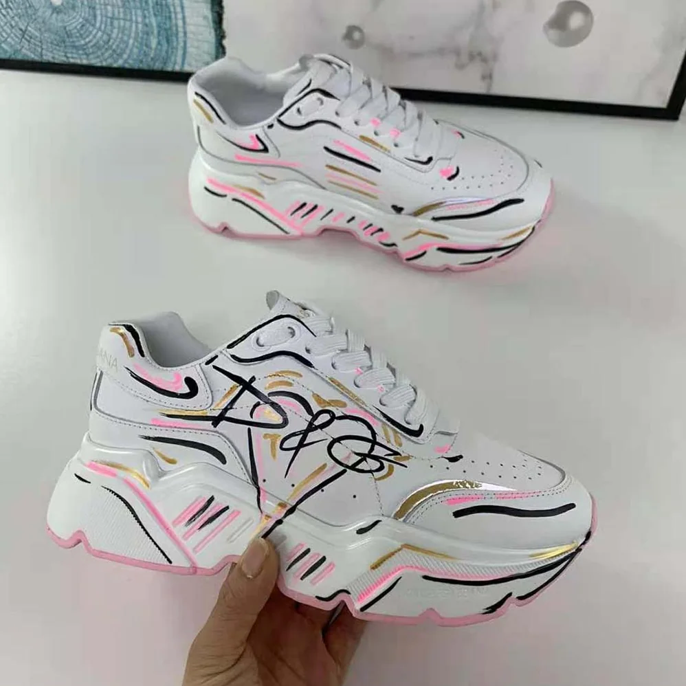 Dolce Gabbana D&G Hand-painted Calfskin Nappa Daymaster Sneakers for Women Dolce Gabbana D&G Hand-painted Calfskin Nappa Daymaster Sneakers for Women